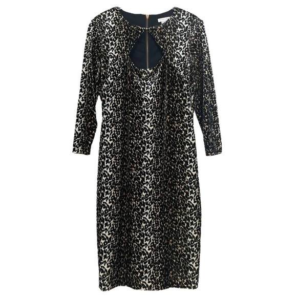 Vtg Cache Velvet Leopard Print Keyhole Stretch Cocktail Dress Brown Black Size 8 - Picture 1 of 6